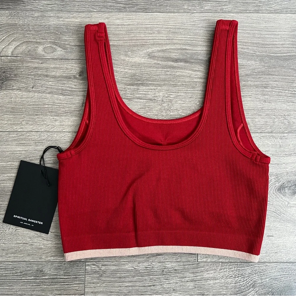 SPIRITUAL GANGSTER Seamless Sports Bra XS Red Ribbed Longline Activewear Workout